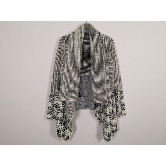 BUFFALO David Bitton Brigit black and white fuzzy waterfall cardigan sweater‎ SP - Picture 1 of 10